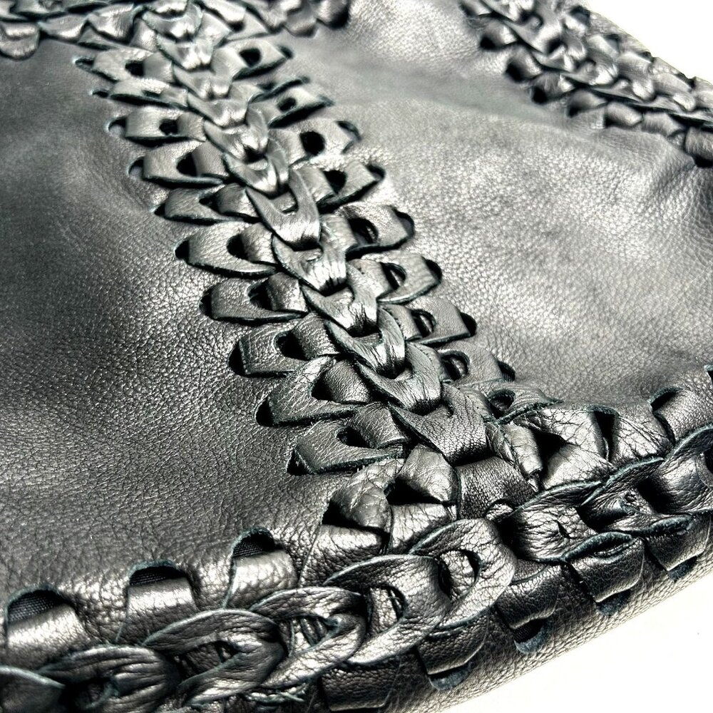 RARE*Lucky Brand*Pebbled Leather*Chain link Design*Black Hobo*Shoulder/Handbag - Picture 2 of 10